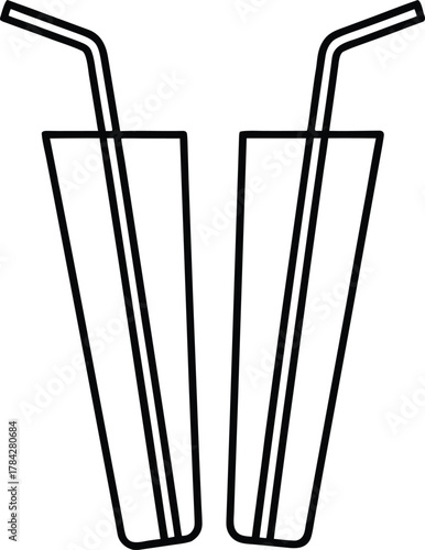 Reusable drink straws line art transparent background