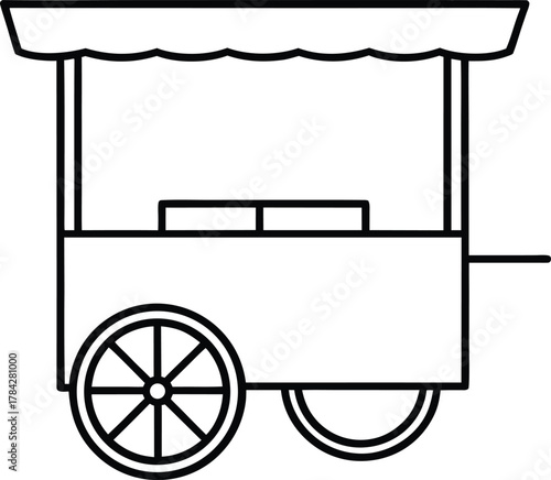 Street vendor cart line art transparent background