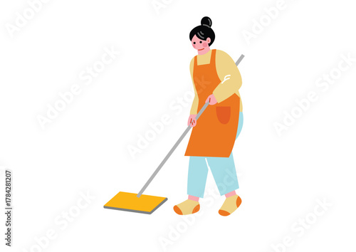 掃除をする女性