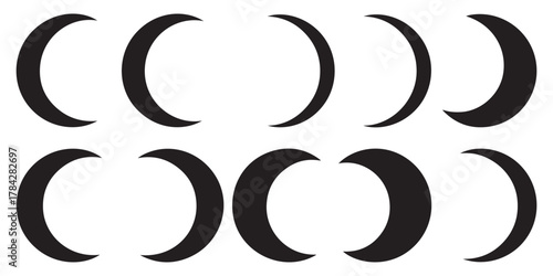 Collection of crescent moon phases silhouette