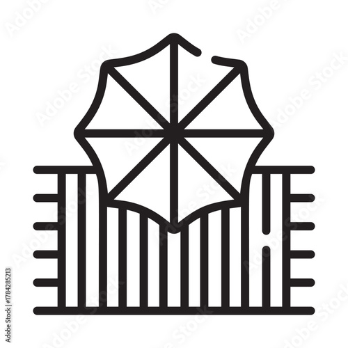 A geometric design featuring an umbrella over a picket fence