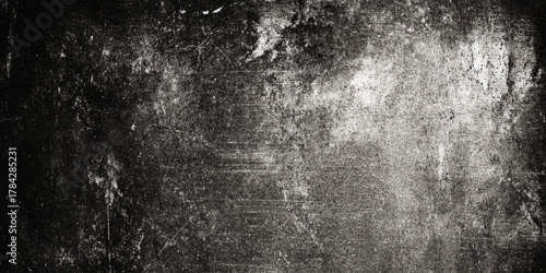 vintage grunge black texture with white scratches and speckles, distressed overlay background.