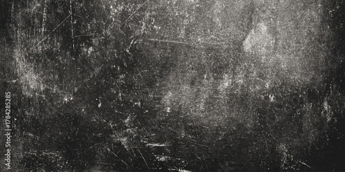vintage grunge black texture with white scratches and speckles, distressed overlay background.