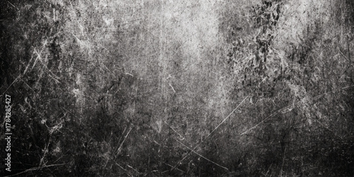 vintage grunge black texture with white scratches and speckles, distressed overlay background.