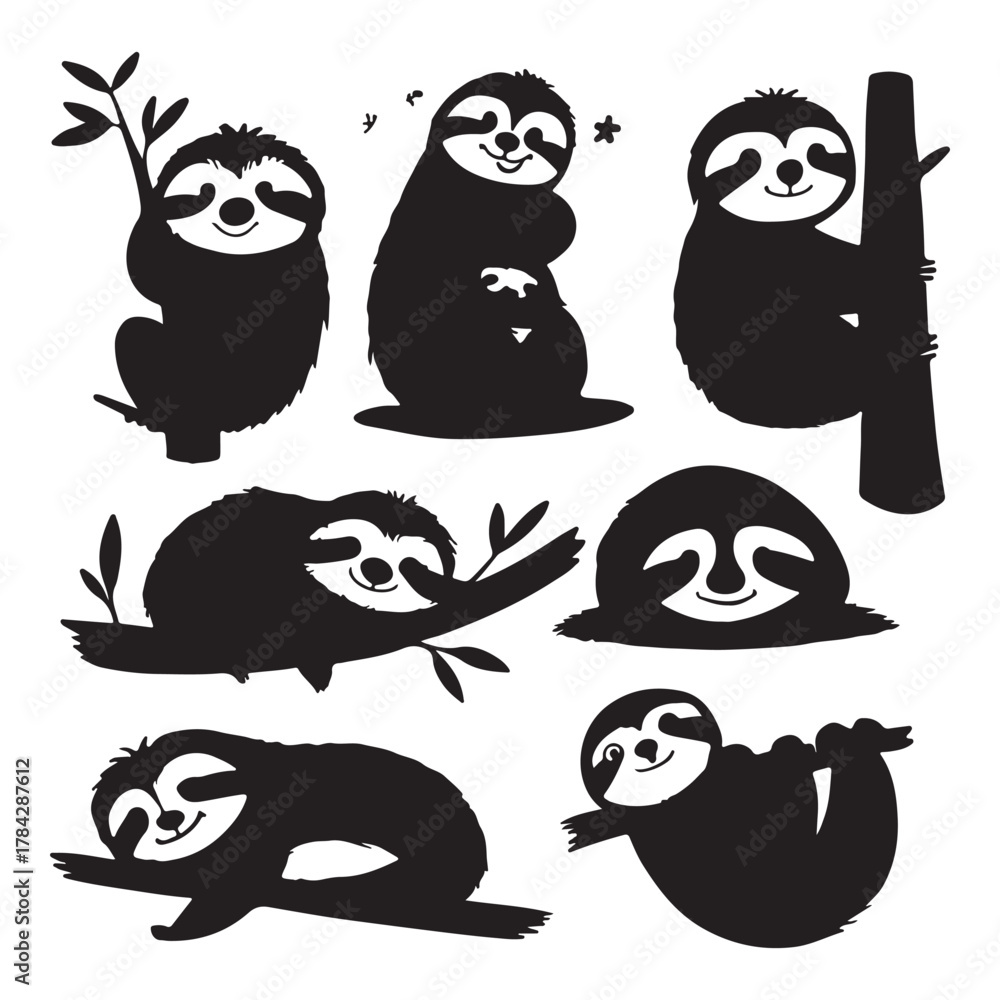 Obraz premium Adorable sloth character collection in various playful poses