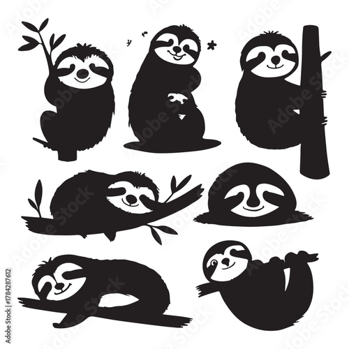 Adorable sloth character collection in various playful poses