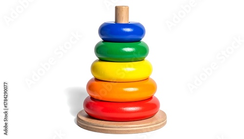 Wallpaper Mural A stack of brightly colored, wooden rings forming a conical shape on a wooden base with a wooden dowel Torontodigital.ca