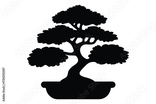 Black bonsai tree silhouette,  Bonsai tree vector illustration