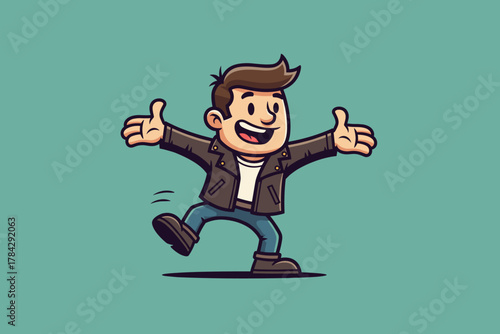 Happy Cartoon Man with Open Arms and Thumbs Up.