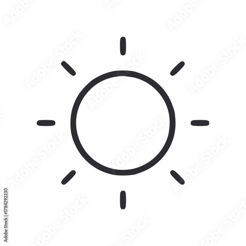 A simple graphic of a sun depicted with a circle and short lines emanating outward