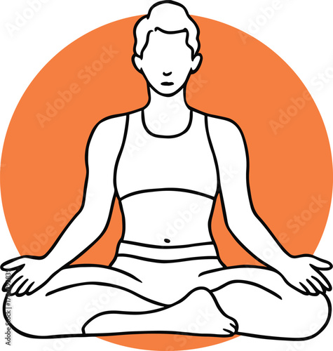 Person meditating in lotus pose with orange circle background