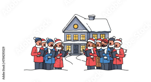 Community Christmas Carolers Gathered in a Winter Wonderland, Bringing Festive Harmony and Seasonal Joy to the Neighborhood with Traditional Songs