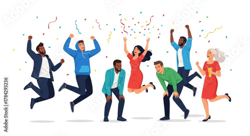 Successful business team celebrating achievement illustration
