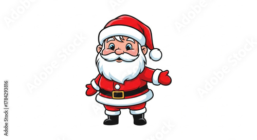 Cute Santa Claus waving hand with bag of toys – festive cartoon design