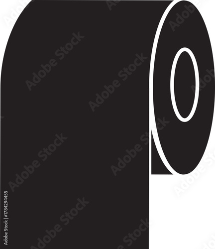 Roll tissue flat icon with paper roll symbol for bathroom, hygiene, cleaning, toilet and household use. Minimalist black vector design for sanitary, towel and napkin concept on transparent background.