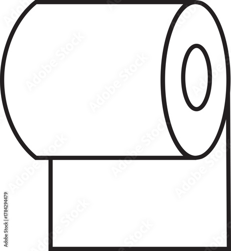 Roll tissue line icon with paper roll symbol for bathroom, hygiene, cleaning, toilet and household use. Minimalist black vector design for sanitary, towel and napkin concept on transparent background.