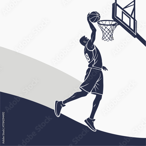 Silhouette of a basketball player dunking the basketball