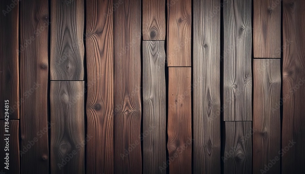 Naklejka premium Rustic, deeply textured reclaimed wood paneling with varying shades of brown and gray, rustic background, wallpaper