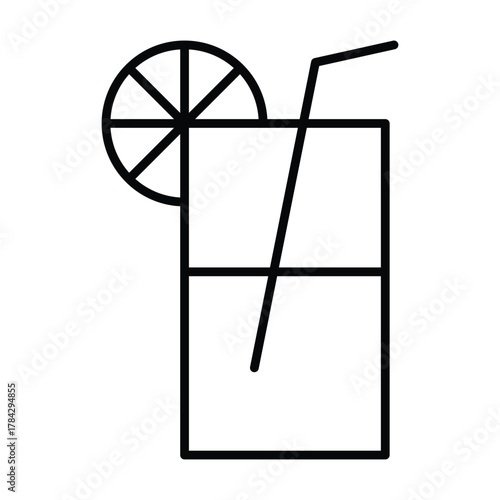 Beverage icon Outline of a cocktail in a glass with a straw and slice of citrus on the rim