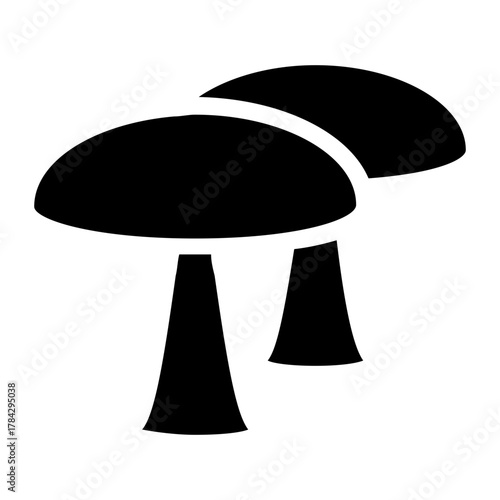 Minimal mushroom silhouette with two mushrooms grouped together, showing simple caps and stems. Natural food symbol for cooking, organic produce, foraging, and vegetarian illustrations.