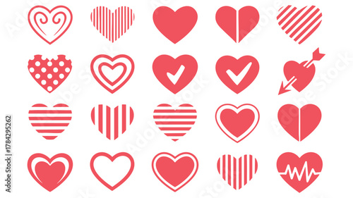 Varied red heart icons collection