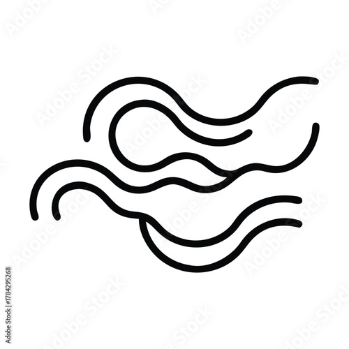 Black wavy lines curve  weave horizontally evoking a sense of flow or movement in an abstract style
