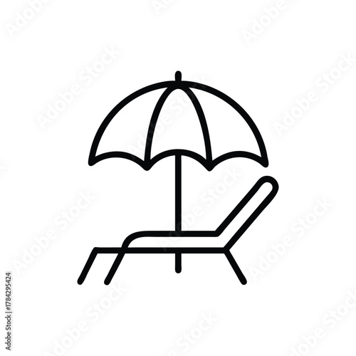 Graphic shows a beach chair under an umbrella in a simple minimalist line drawing style