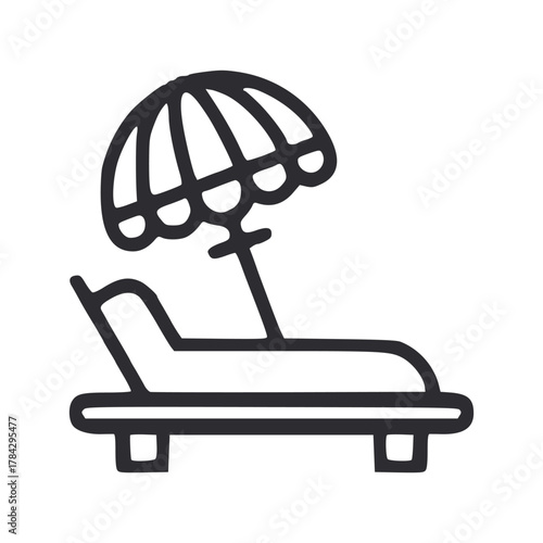Black outline of a beach chair with an umbrella