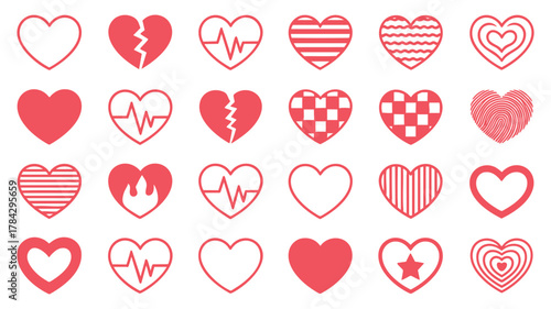 Diverse red heart icon collection