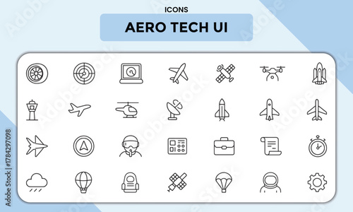 Aero Tech UI Line Icons Pack – Aviation & Space Technology Vector Symbols