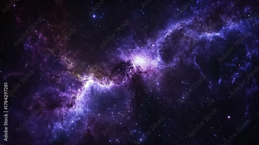 Obraz premium Experience the awe inspiring beauty of a vibrant purple nebula swirling with countless stars in the vast expanse of deep space