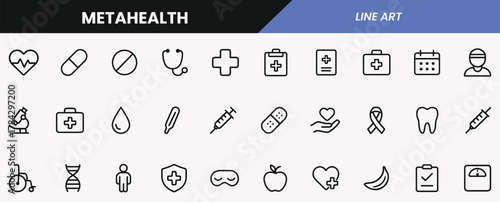 Meta Health Line Icons Pack – Medical and Healthcare Vector Icons