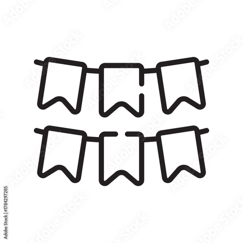 Six decorative pennantsflags are strung together in two rows The pennants are bordered in a thick line