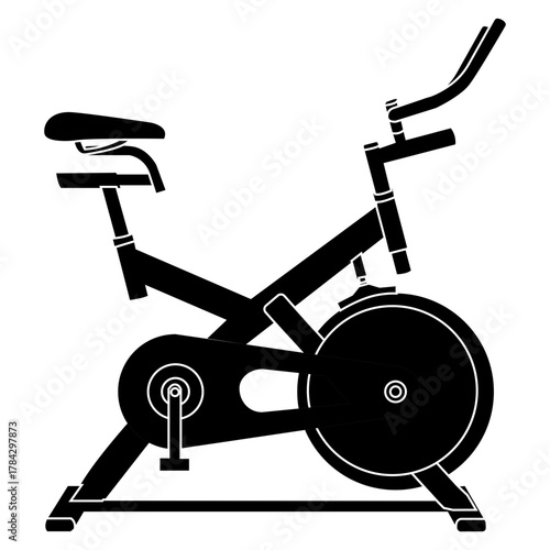 Solid Black Silhouette Vector Icon of a Stationary Exercise Bike, Symbolizing Fitness, Gym, Workout, and Cardio
