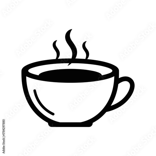 Coffee cup with steam in simple black and white design  