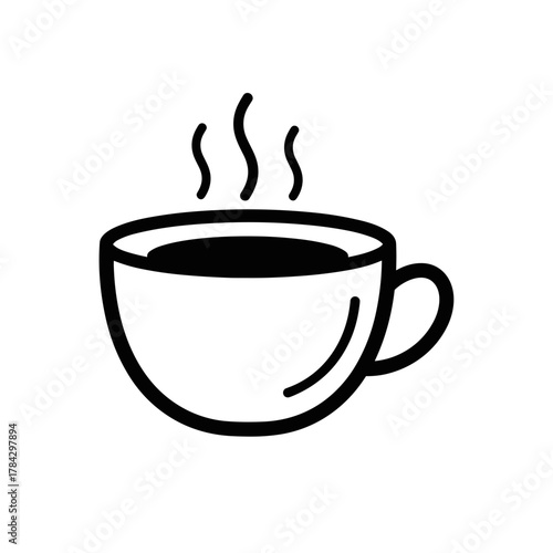 Simple coffee cup with steam in black outline design  