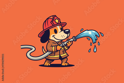 Adorable Firefighter Dog Heroically Wielding Water Hose.
