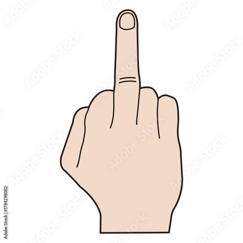 Flat Color Vector Illustration of a Hand with a Light Skin Tone Making an Obscene "Middle Finger" Gesture.