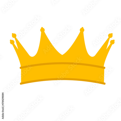 Flat Color Vector Icon of a Golden Yellow Royal Crown, Symbolizing King, Queen, Leadership, and Power