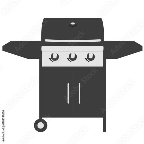 Flat Gray and Black Vector Icon of a Gas BBQ Grill, Representing Outdoor Cooking, Summer, and Food Preparation