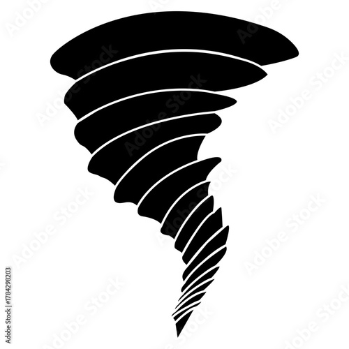 Solid Black Silhouette Vector Icon of a Tornado or Cyclone, Symbolizing Storms, Severe Weather, and Destructive Wind