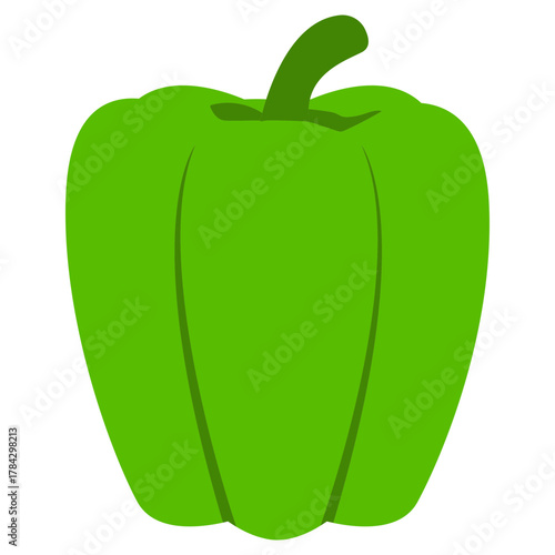 Simple Flat Color Vector Illustration of a Green Bell Pepper, Representing Fresh Vegetables, Healthy Eating, and Cooking