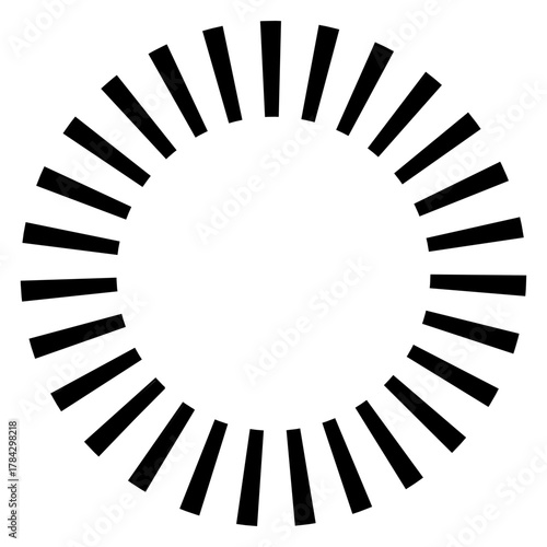 Simple Black Vector Icon of a Sunburst or Loading Spinner, Composed of Lines Radiating from a Blank Circle