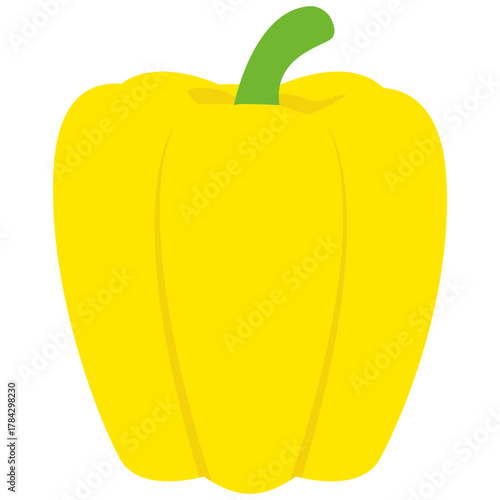 Simple Flat Color Vector Illustration of a Yellow Bell Pepper with a Green Stem, Representing Fresh Vegetables, Healthy Eating, and Cooking