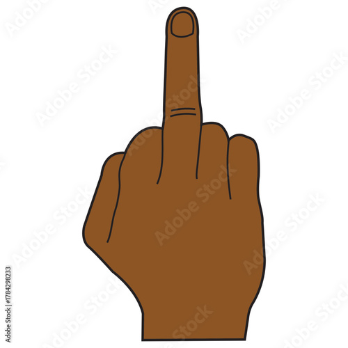 Flat Color Vector Illustration of a Hand with a Dark Skin Tone Making an Obscene "Middle Finger" Gesture