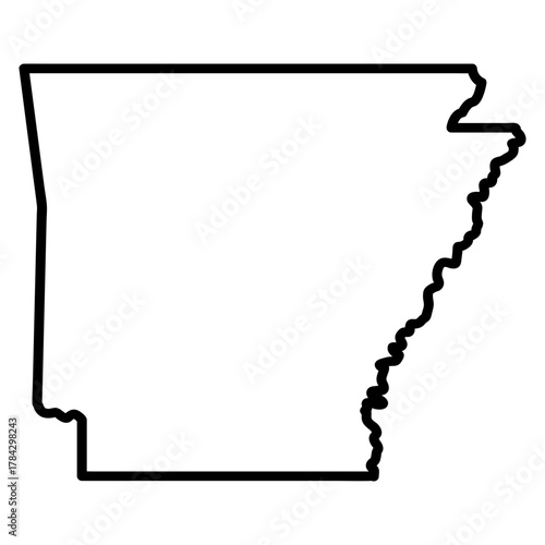 Simple Black Outline Vector Map of the State of Arkansas, USA, Showing the Geographic Shape and Borders.