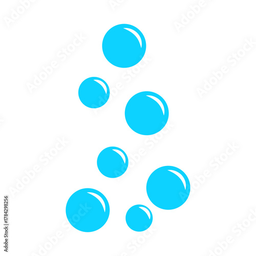 Simple Flat Color Vector Illustration of Several Floating Blue Bubbles, Representing Soap, Water, Soda, or Cleanliness