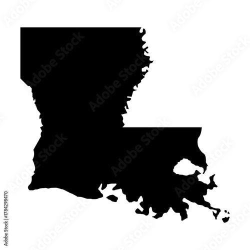 Solid Black Silhouette Vector Map of the State of Louisiana, USA, Showing the Geographic Shape, Borders, and Coastline