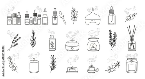 set of hand drawn wine bottles