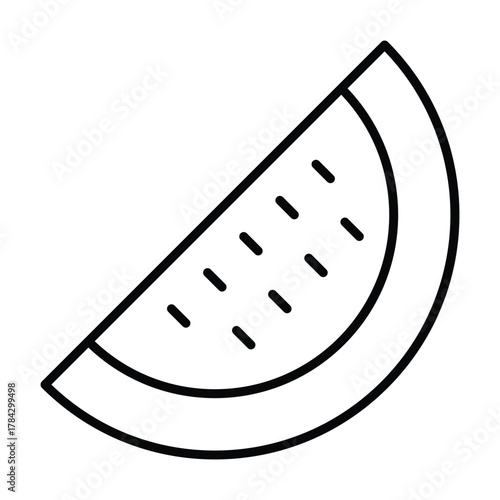Watermelon slice outline Curved rind angular flesh with seedlike dashes simple design